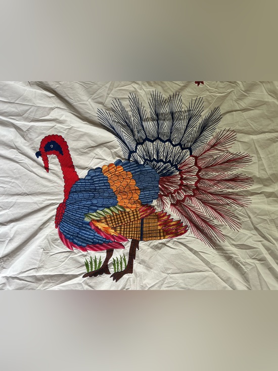 Other - Mid Century Embroidered Turkey Tablecloth Thanksgiving MCM